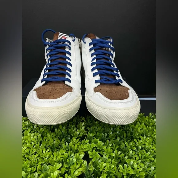 P448 Men White and Brown Suede High-Top Sneakers. Italian leather size 43 - Picture 10 of 13